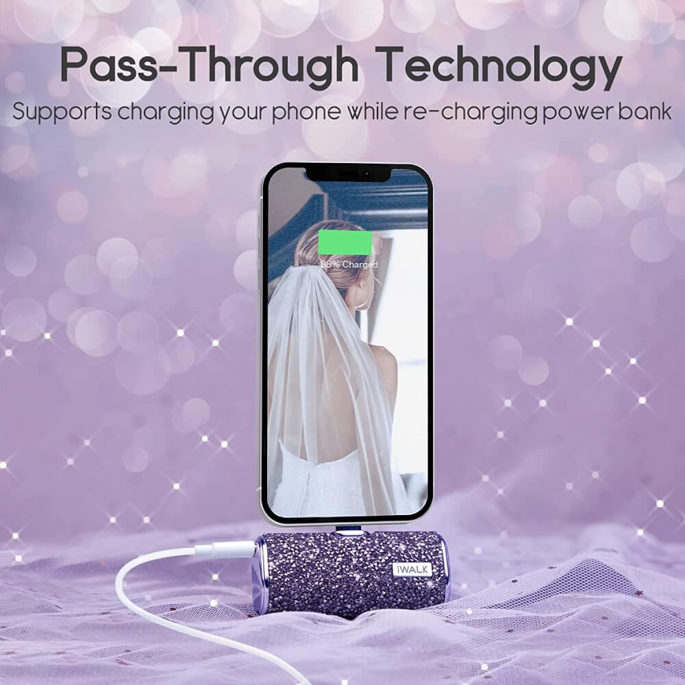 แบตเตอร์รี่สำรอง IWALK SECRET4500 MAH หัวชาร์จไร้สายหัว หัวชาร์จ LIGHTNING สี PURPLE DIAMOND