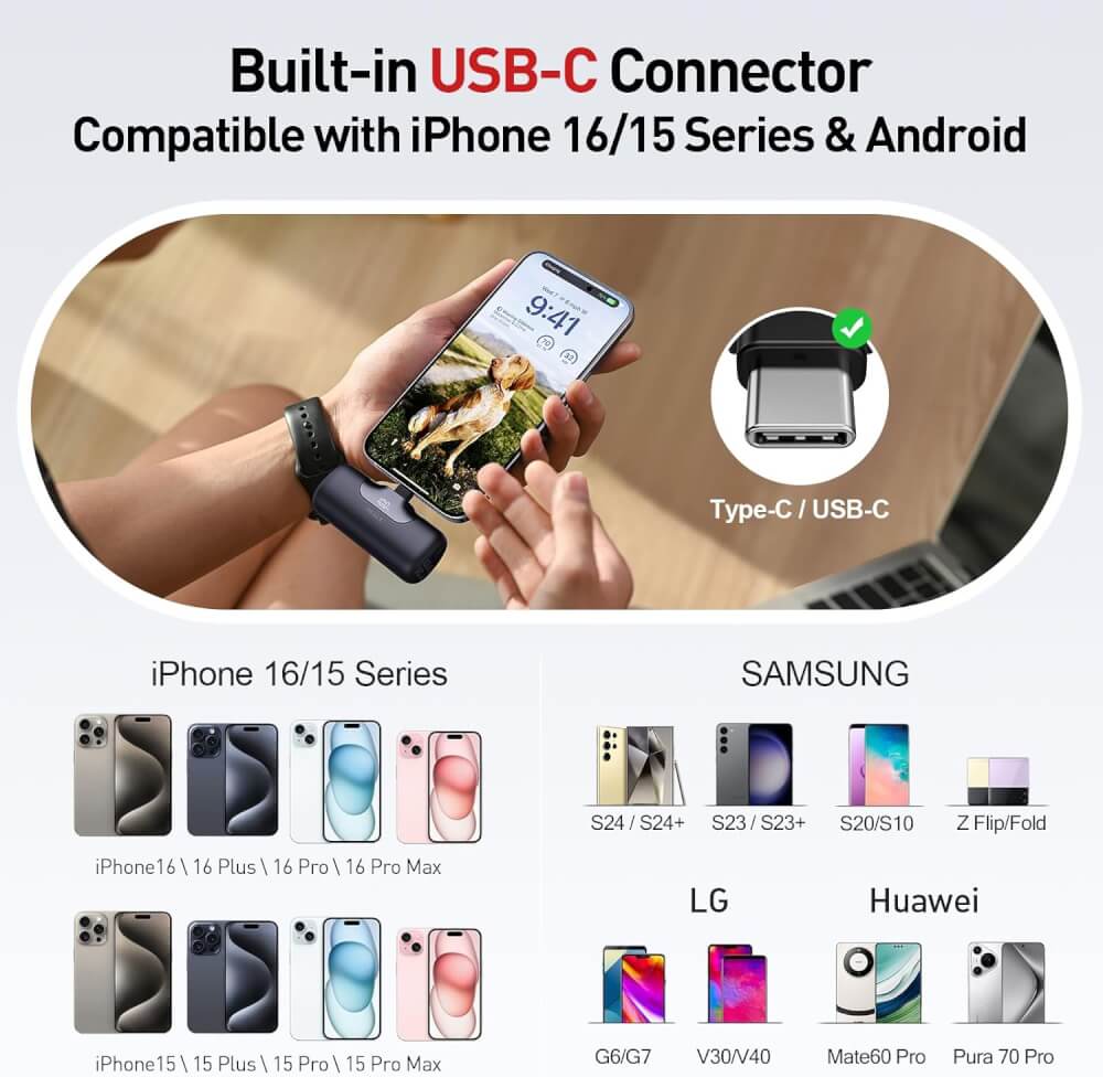 แบตเตอร์รี่สำรอง IWALK LINKPOD5 5500 MAH หัวชาร์จไร้สายหัวTypeC สี Black  ชาร์จเร็วสูงสุด 22.5W _5