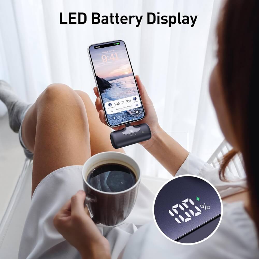 แบตเตอร์รี่สำรอง IWALK LINKPOD5 5500 MAH หัวชาร์จไร้สายหัวTypeC สี Black  ชาร์จเร็วสูงสุด 22.5W _6