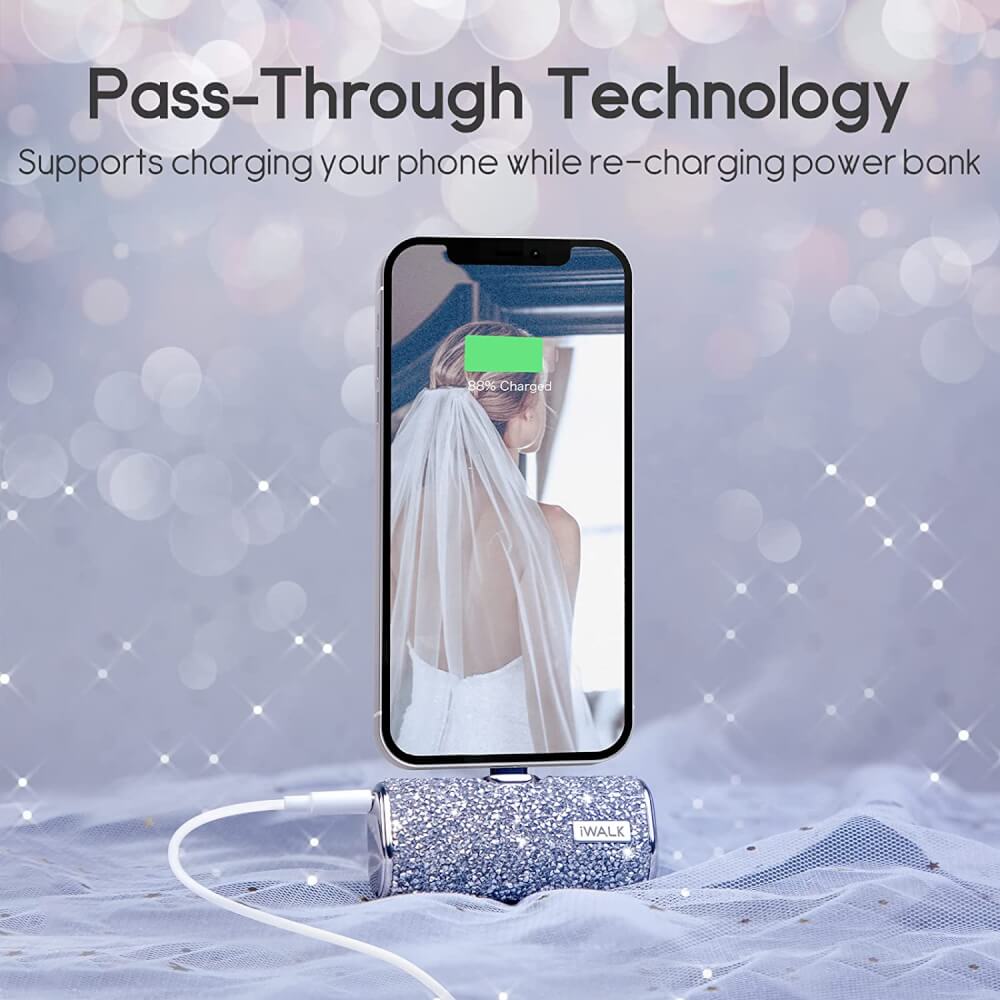 แบตเตอร์รี่สำรอง IWALK SECRET4500 MAH หัวชาร์จไร้สายหัว หัวชาร์จ LIGHTNING สี SILVER DIAMOND