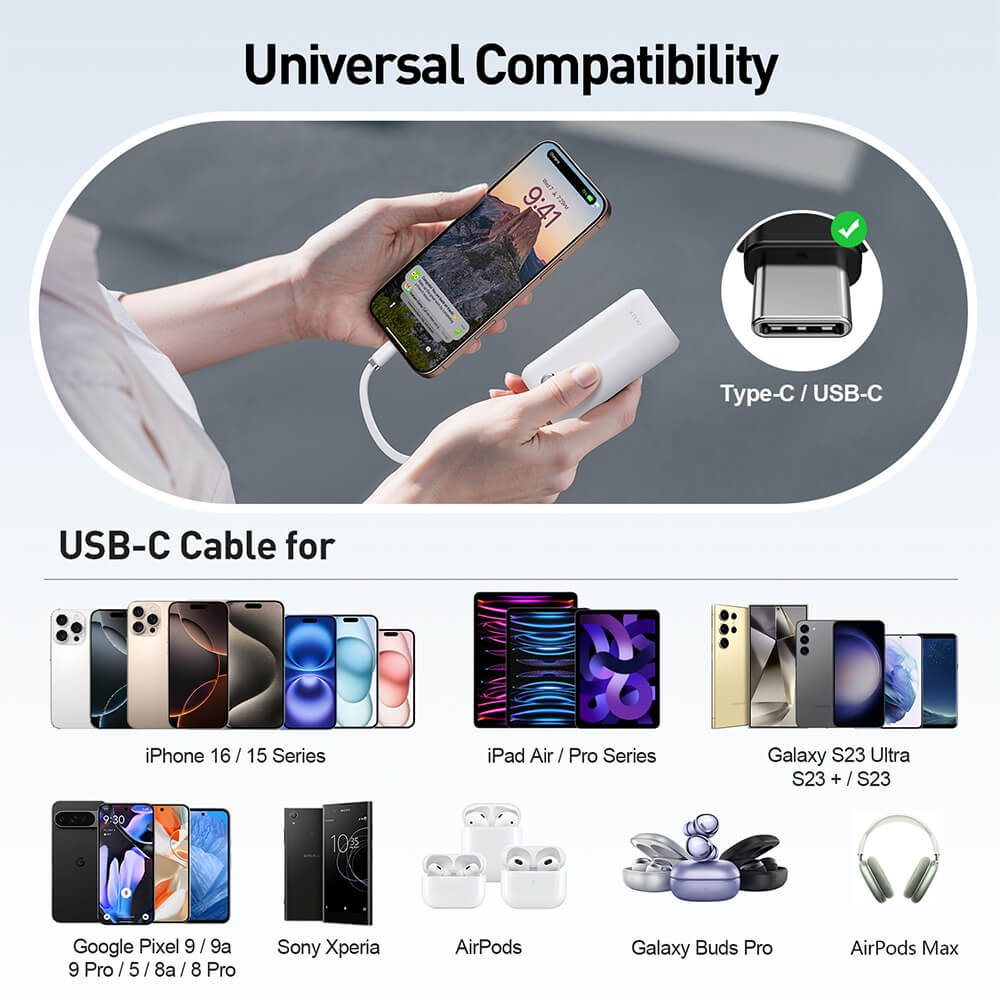 แบตเตอร์รี่สำรอง IWALK Power Mini 10000 MAH สายชาร์จในตัว TypeC สี Black  รองรับการชาร์จเร็ว 22.5Wเล็กกะทัดรัด_7