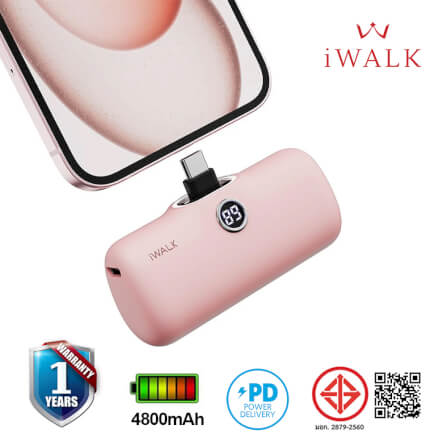 แบตเตอร์รี่สำรอง IWALK LINKPOD PRO 4800 MAH หัวชาร์จไร้สาย หัว TYPEC สี PINK_1