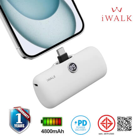 แบตเตอร์รี่สำรอง IWALK LINKPOD PRO 4800 MAH หัวชาร์จไร้สายหัว หัวชาร์จ TYPE C สี WHITE_1