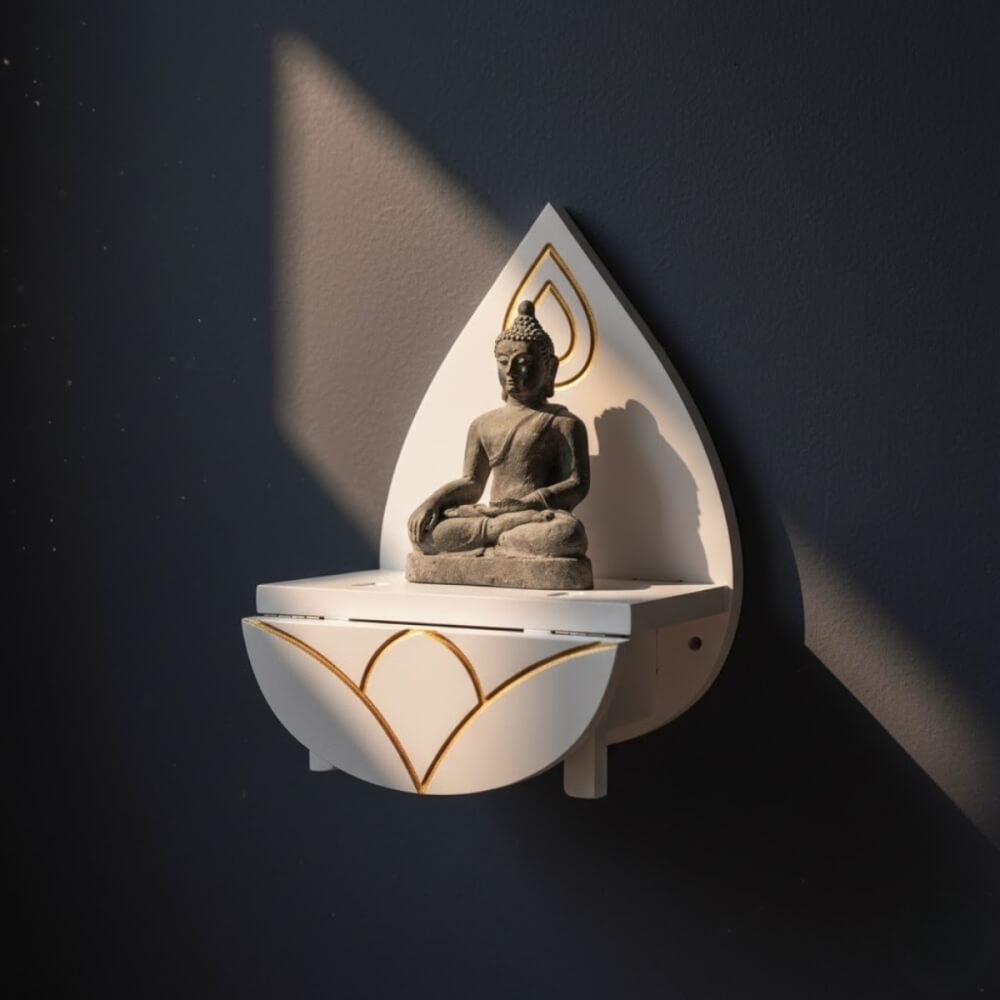 หิ้งพระโมเดิร์นตั้งโต๊ะและติดผนังขนาดเล็ก KAF รุ่น BD04S ทรงดอกบัว