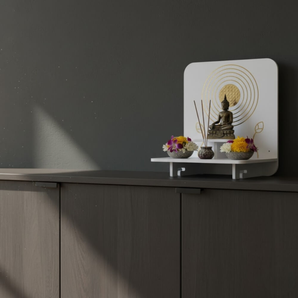 หิ้งพระโมเดิร์นตั้งโต๊ะและติดผนัง KAF รุ่น BD16XL ผ้าทองลายไทย