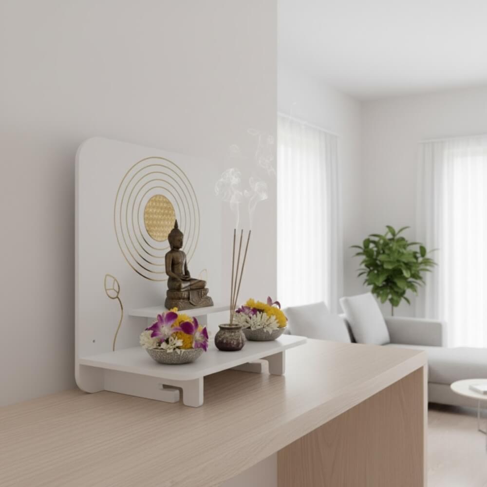 หิ้งพระโมเดิร์นตั้งโต๊ะและติดผนัง KAF รุ่น BD16XL ผ้าทองลายไทย