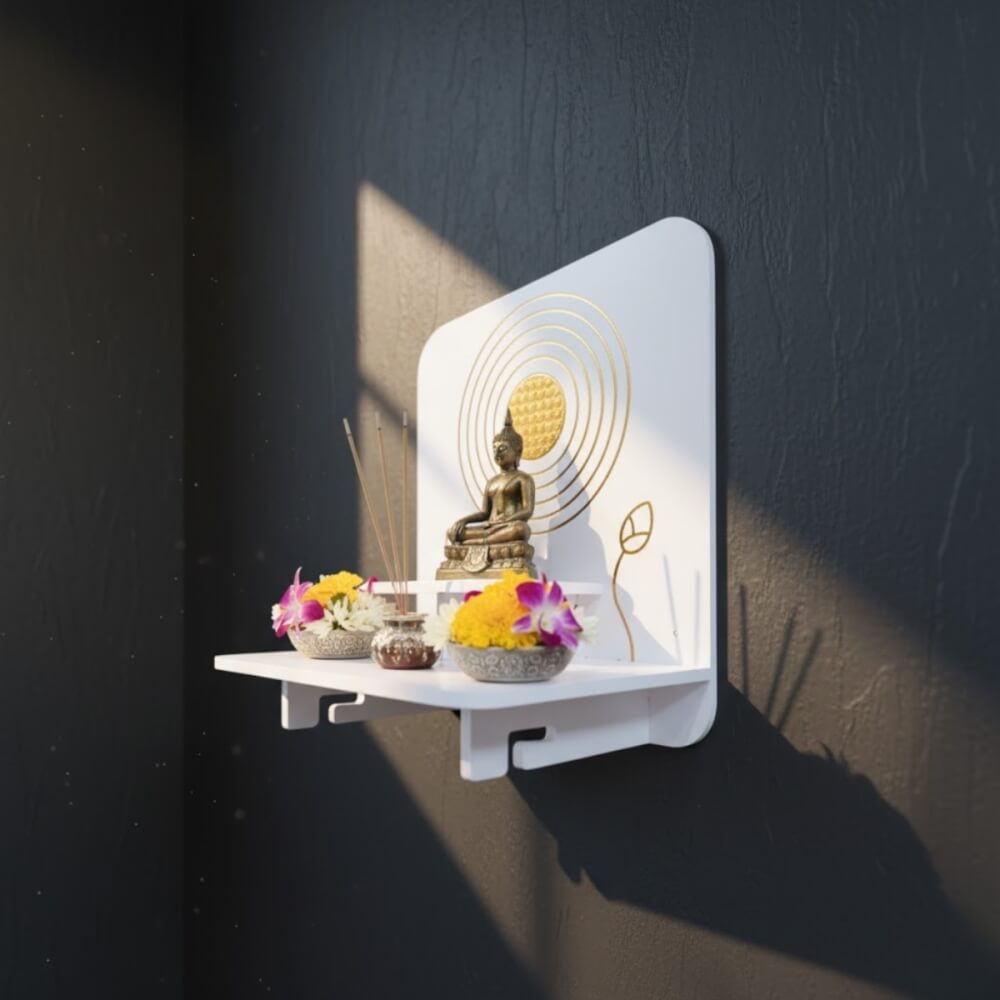 หิ้งพระโมเดิร์นตั้งโต๊ะและติดผนัง KAF รุ่น BD16XL ผ้าทองลายไทย