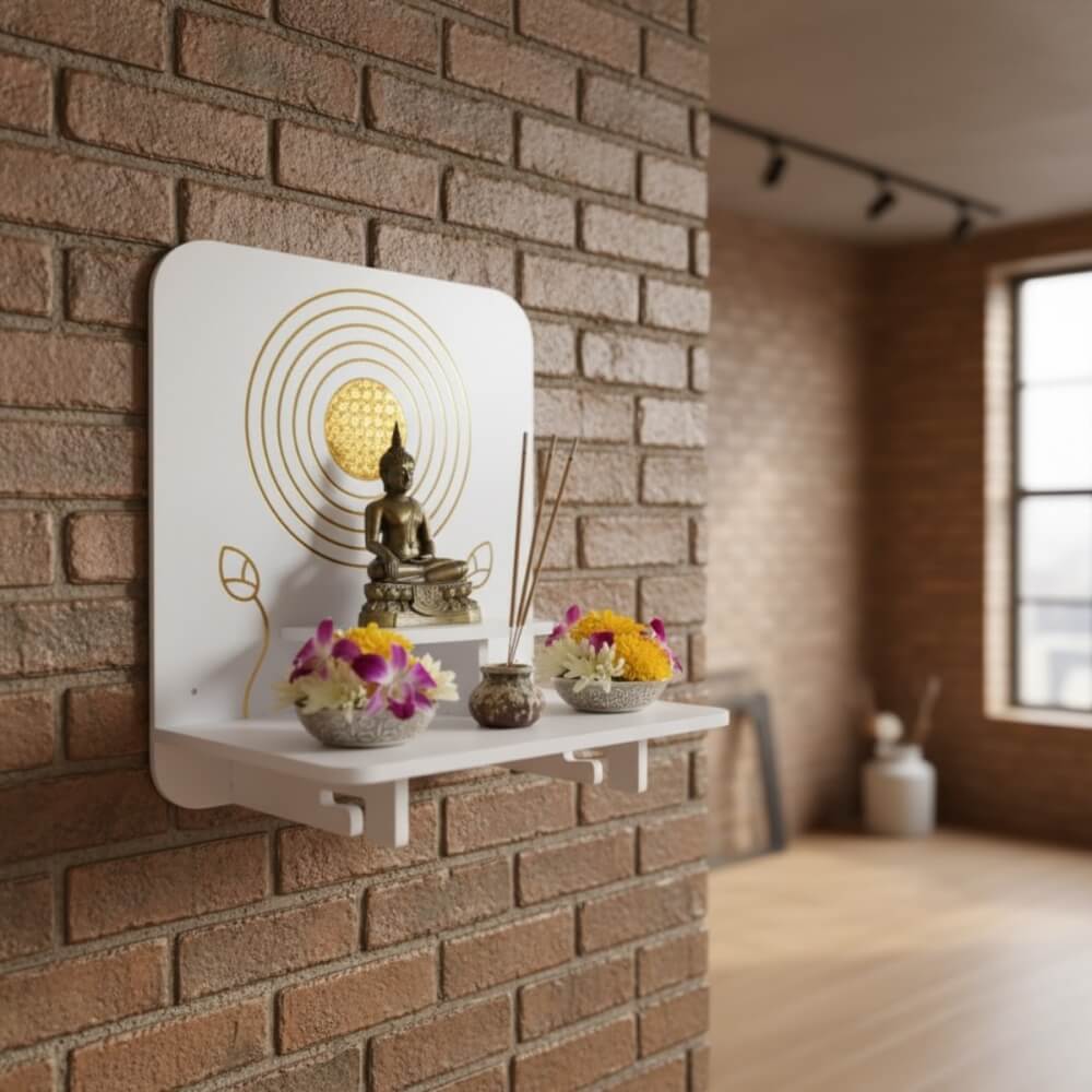 หิ้งพระโมเดิร์นตั้งโต๊ะและติดผนัง KAF รุ่น BD16XL ผ้าทองลายไทย