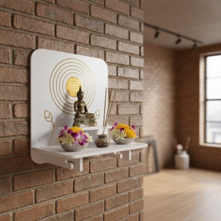 หิ้งพระโมเดิร์นตั้งโต๊ะและติดผนัง KAF รุ่น BD16XL ผ้าทองลายไทย_3