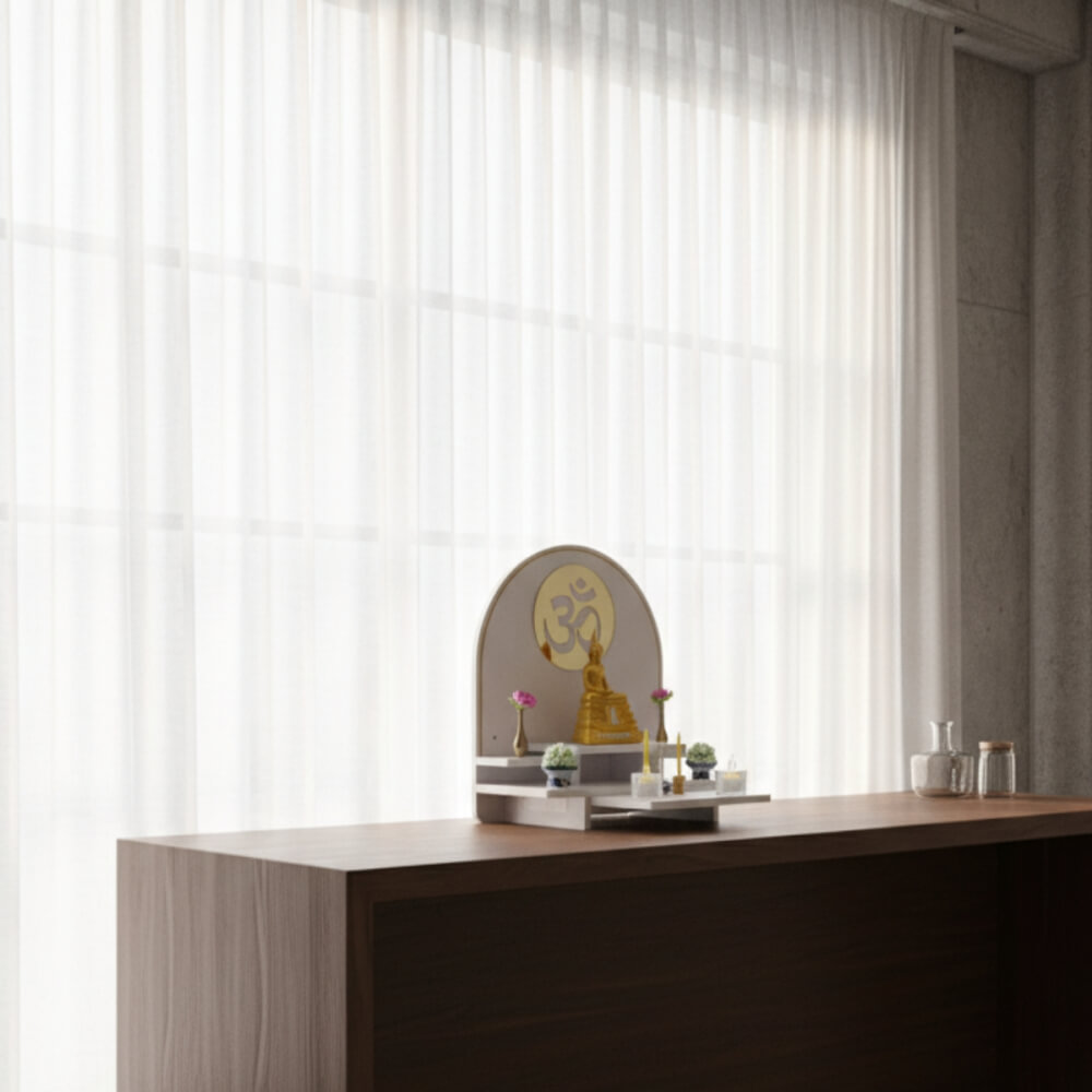 หิ้งพระตั้งโต๊ะและติดผนัง KAF รุ่น BIGPLUS01-AC ขนาดใหญ่ ลายโอม พร้อมถาดสไลด์_6