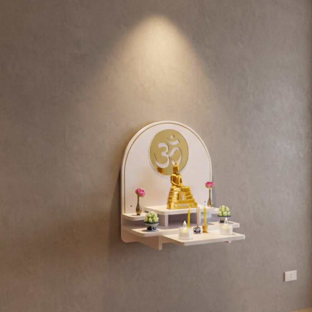 หิ้งพระตั้งโต๊ะและติดผนัง KAF รุ่น BIGPLUS01-AC ขนาดใหญ่ ลายโอม พร้อมถาดสไลด์_1