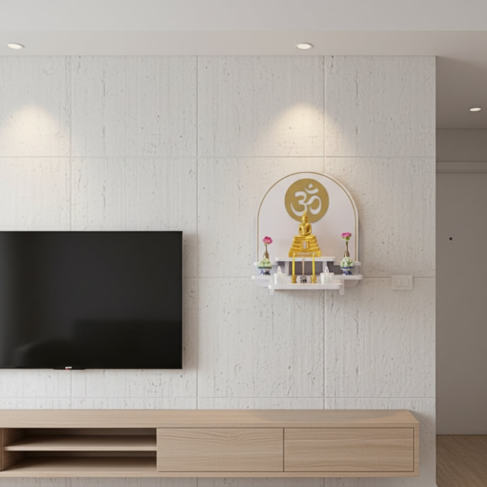 หิ้งพระตั้งโต๊ะและติดผนัง KAF รุ่น BIGPLUS01-AC ขนาดใหญ่ ลายโอม พร้อมถาดสไลด์_2