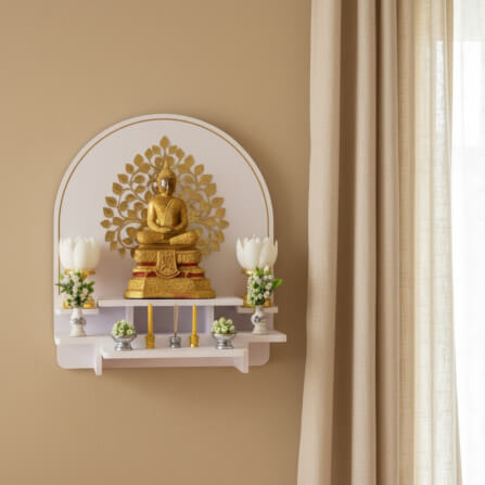 หิ้งพระตั้งโต๊ะและติดผนัง KAF รุ่น BIGPLUS01-AC ขนาดใหญ่ ลายต้นโพธิ์ C พร้อมถาดสไลด์_2