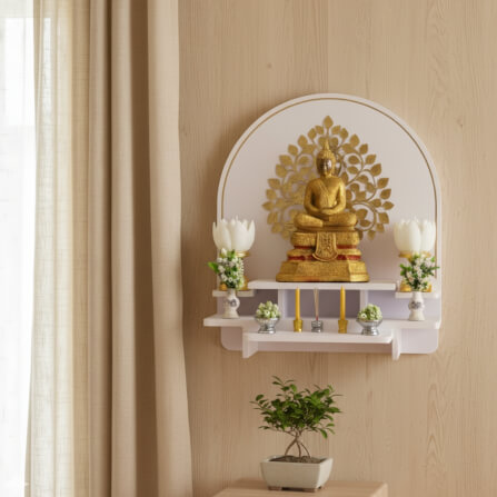 หิ้งพระตั้งโต๊ะและติดผนัง KAF รุ่น BIGPLUS01-AC ขนาดใหญ่ ลายต้นโพธิ์ C พร้อมถาดสไลด์_3