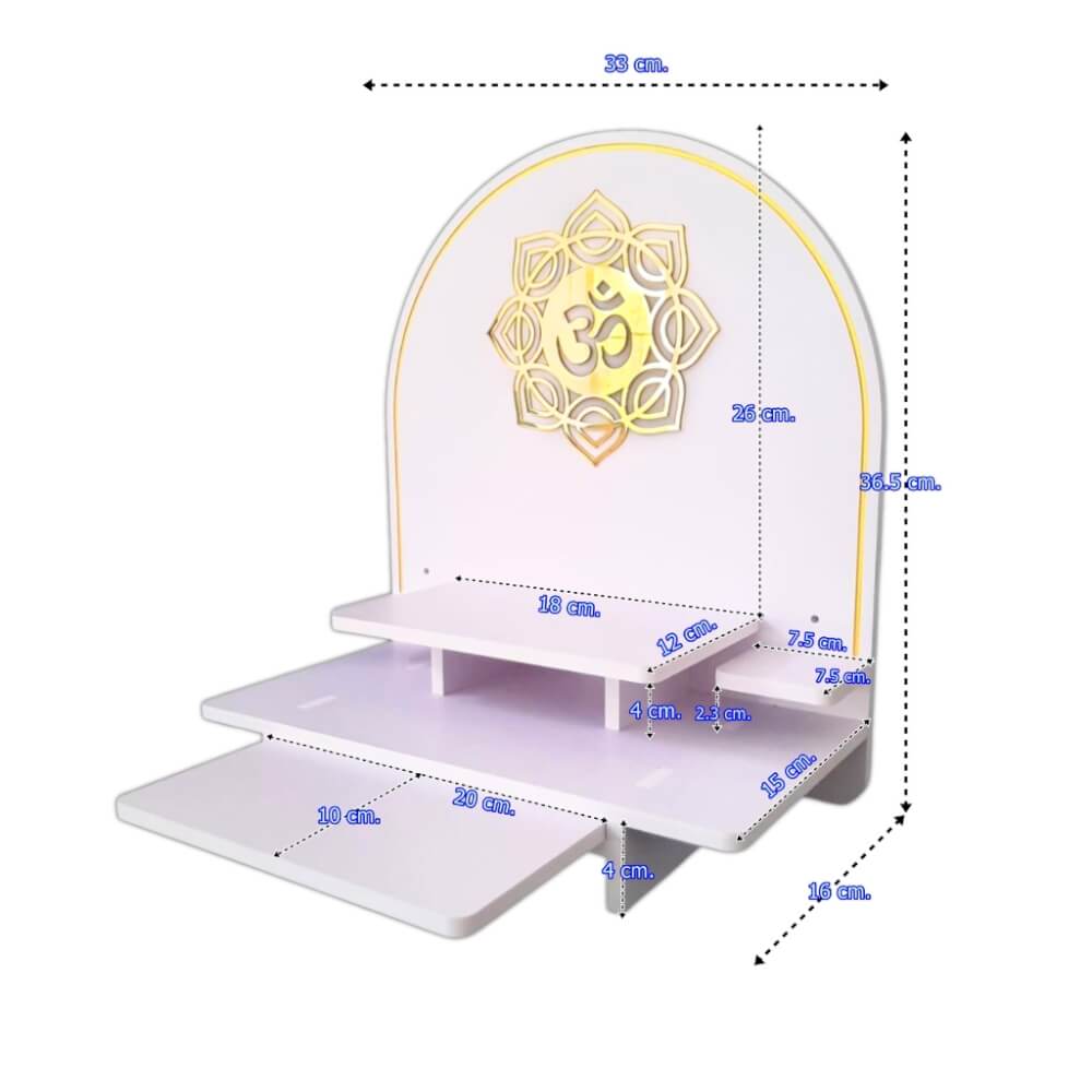 หิ้งพระตั้งโต๊ะและติดผนัง KAF รุ่น BIGPLUS01-AC ขนาดกลาง ลายโอม 8 แฉก กระจกทอง พร้อมถาดสไลด์