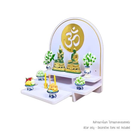 หิ้งพระตั้งโต๊ะและติดผนัง KAF รุ่น BIGPLUS01-AC ขนาดกลาง ลายโอม กระจกทอง พร้อมถาดสไลด์_0