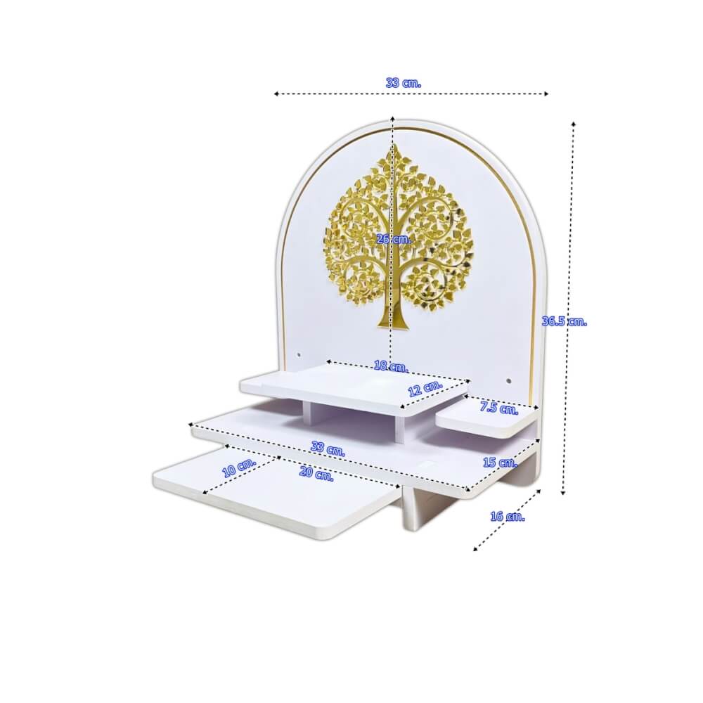 หิ้งพระตั้งโต๊ะและติดผนัง KAF รุ่น BIGPLUS01-AC ขนาดกลาง ลายต้นโพธิ์ F กระจกทอง พร้อมถาดสไลด์