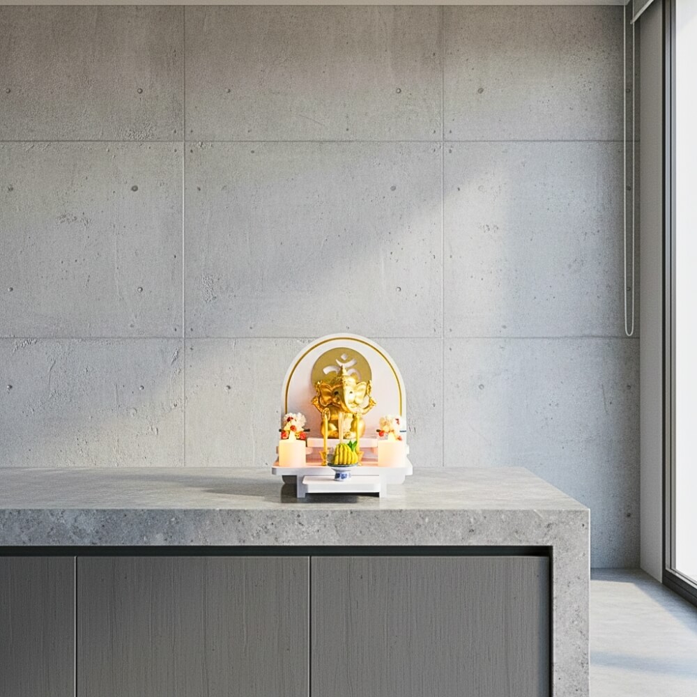 หิ้งพระตั้งโต๊ะและติดผนัง KAF รุ่น BIGPLUS01-AC ขนาดเล็ก ลายโอม กระจกทอง พร้อมถาดสไลด์_1