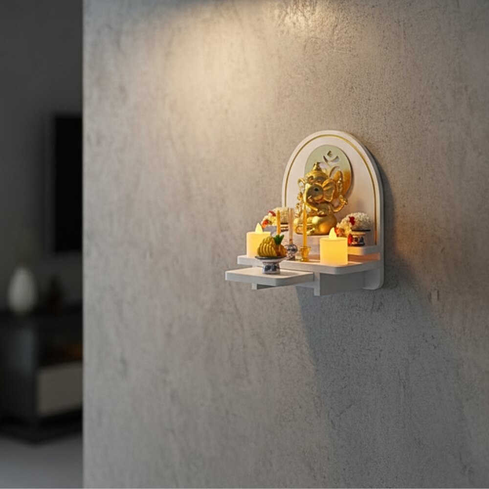 หิ้งพระตั้งโต๊ะและติดผนัง KAF รุ่น BIGPLUS01-AC ขนาดเล็ก ลายโอม กระจกทอง พร้อมถาดสไลด์_2