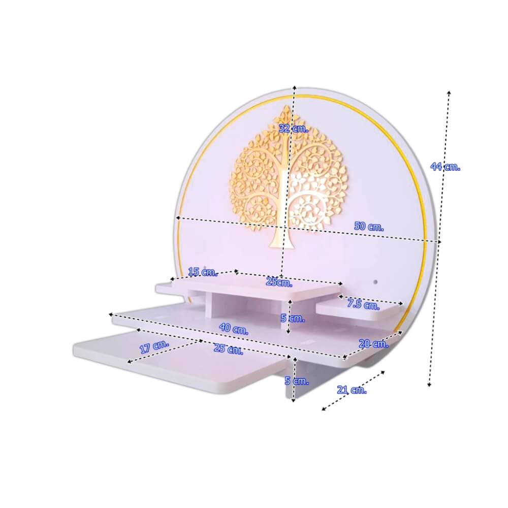 หิ้งพระมินิมอลตั้งโต๊ะและติดผนัง KAF รุ่น CIRPLUS01-AC ลายต้นโพธิ์ F ทรงกลมขนาดใหญ่  พร้อมถาดสไลด์