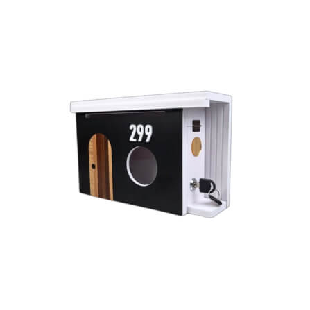 ตู้จดหมาย KAF รุ่น MB01-F1 ผนังดำ ประตูไม้ แถมเลขที่บ้าน ล็อคได้_0