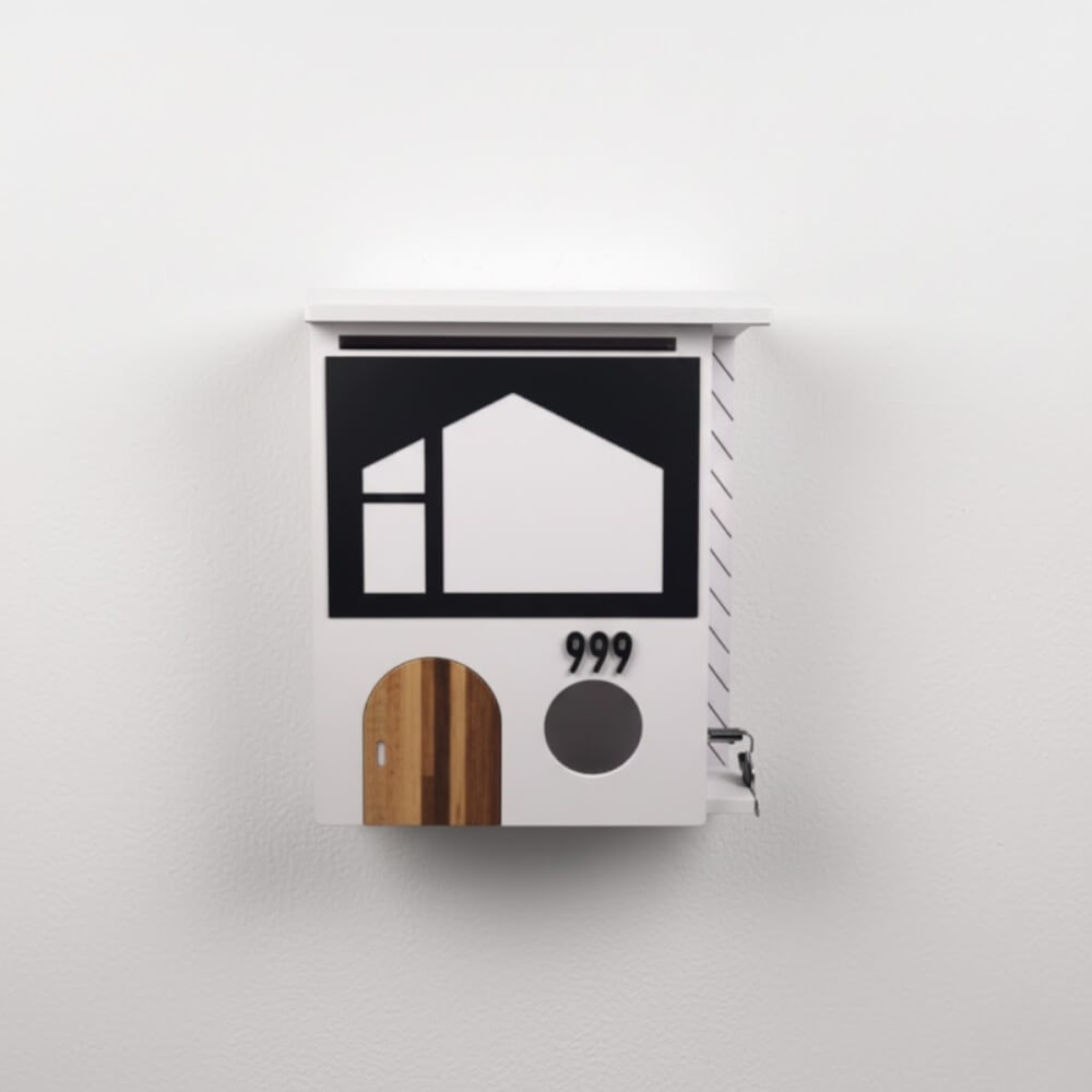 ตู้จดหมาย KAF รุ่น MB01-F2 มิมอล ลายดำประตูไม้ ใส่ A4 ได้ แถมเลขที่บ้าน ล็อคได้