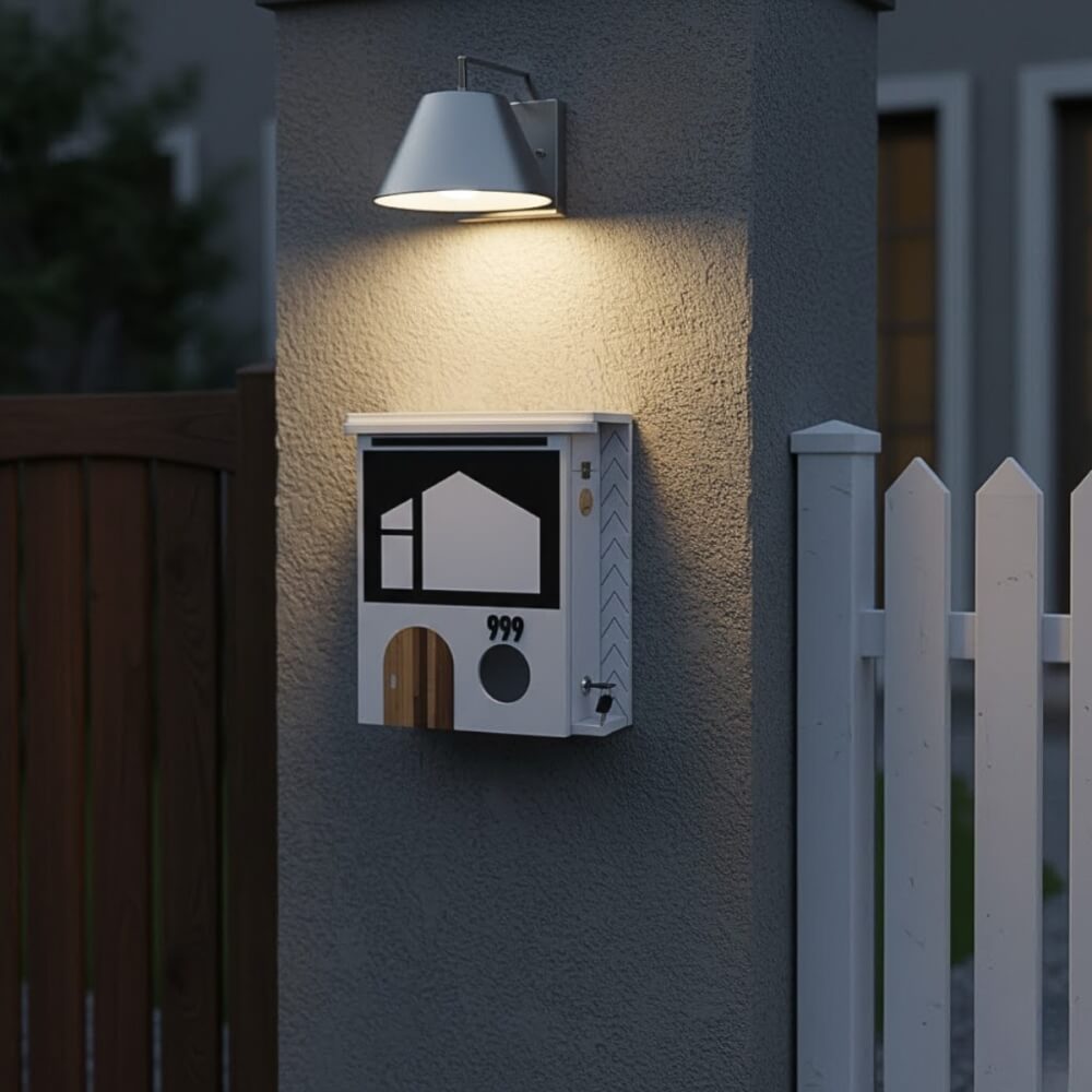 ตู้จดหมาย KAF รุ่น MB01-F2 มิมอล ลายดำประตูไม้ ใส่ A4 ได้ แถมเลขที่บ้าน ล็อคได้