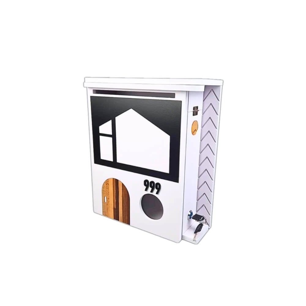 ตู้จดหมาย KAF รุ่น MB01-F2 มิมอล ลายดำประตูไม้ ใส่ A4 ได้ แถมเลขที่บ้าน ล็อคได้