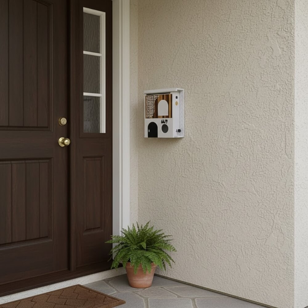 ตู้จดหมาย KAF รุ่น MB01-F2 โมเดิร์น ลายไม้ประตูดำ ใส่ A4 ได้ แถมเลขที่บ้าน ล็อคได้