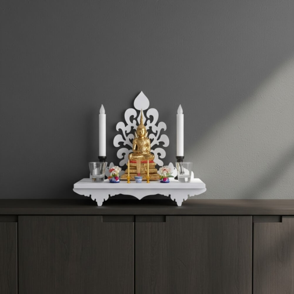 หิ้งพระตั้งโต๊ะ KAF รุ่น MN03 ลายต้นโพธิ์ฉลุ_5