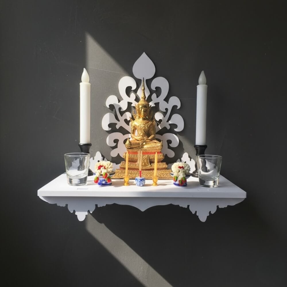 หิ้งพระตั้งโต๊ะ KAF รุ่น MN03 ลายต้นโพธิ์ฉลุ_1