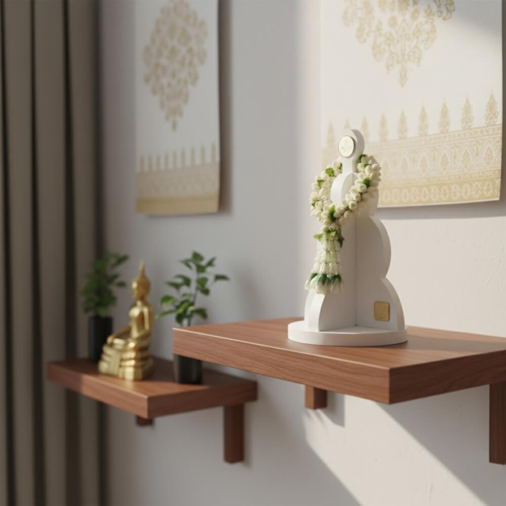 ที่แขวนพวงมาลัยตั้งโต๊ะมินิมอล KAF รุ่น MT02 ลายต้นโพธิ์ ทรงพานพุ่ม