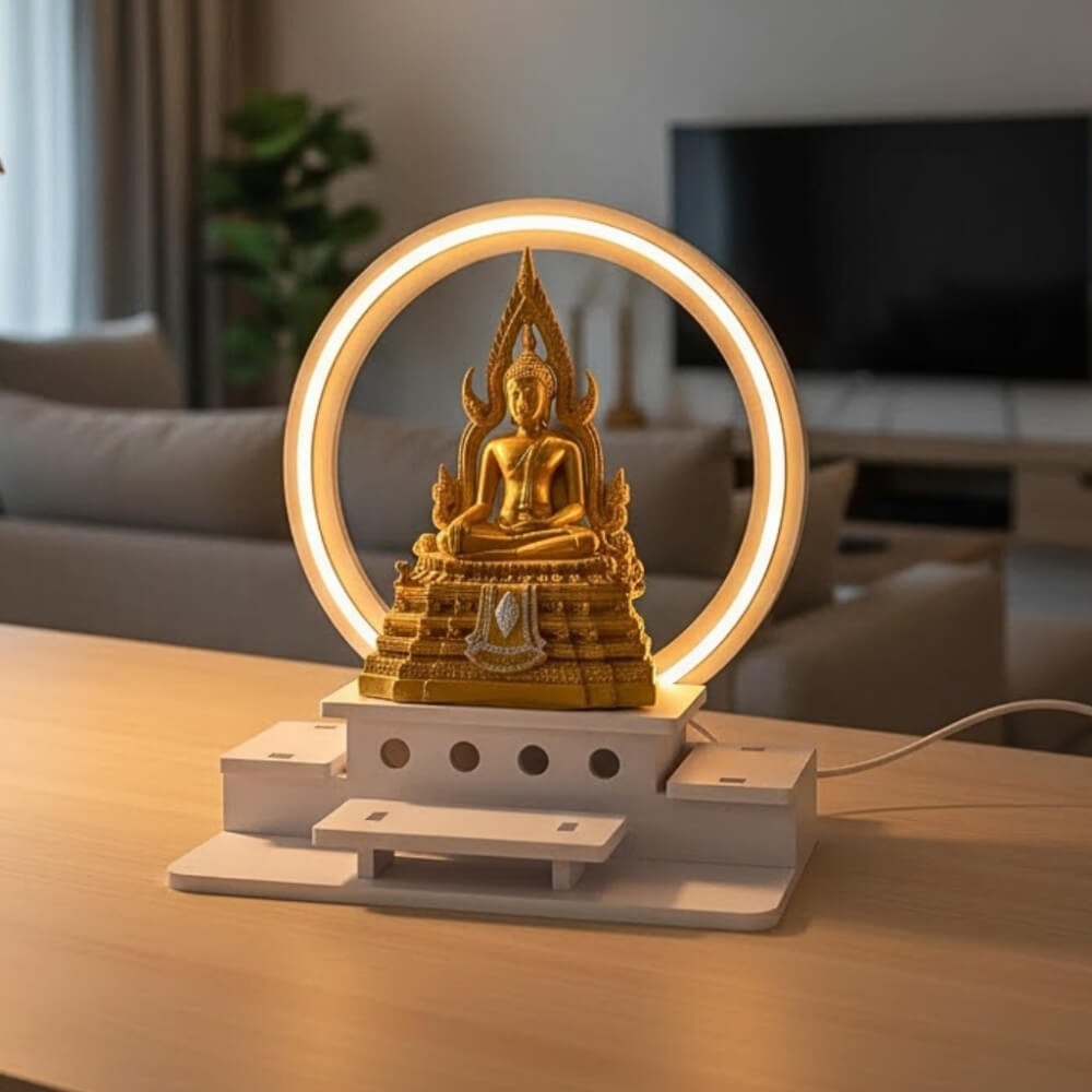 หิ้งพระตั้งโต๊ะมินิมอล KAF รุ่น NEON-01 พร้อมไฟวงกลม LED