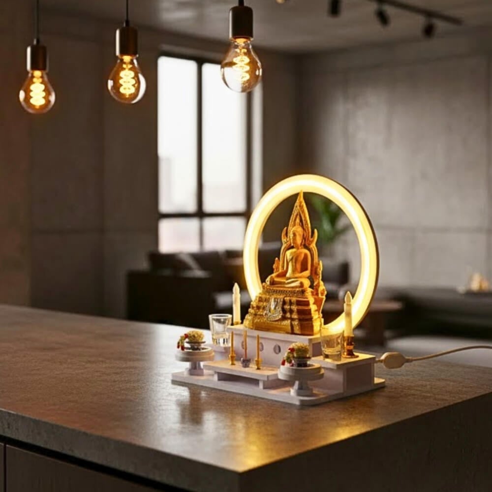 หิ้งพระตั้งโต๊ะมินิมอล KAF รุ่น NEON-01 พร้อมไฟวงกลม LED