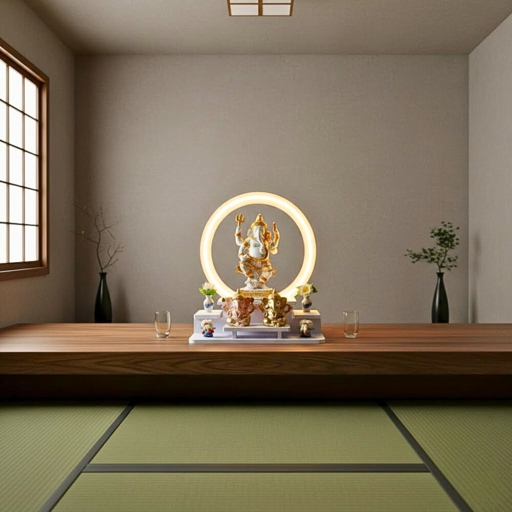 หิ้งพระตั้งโต๊ะมินิมอล KAF รุ่น NEON-01 พร้อมไฟวงกลม LED