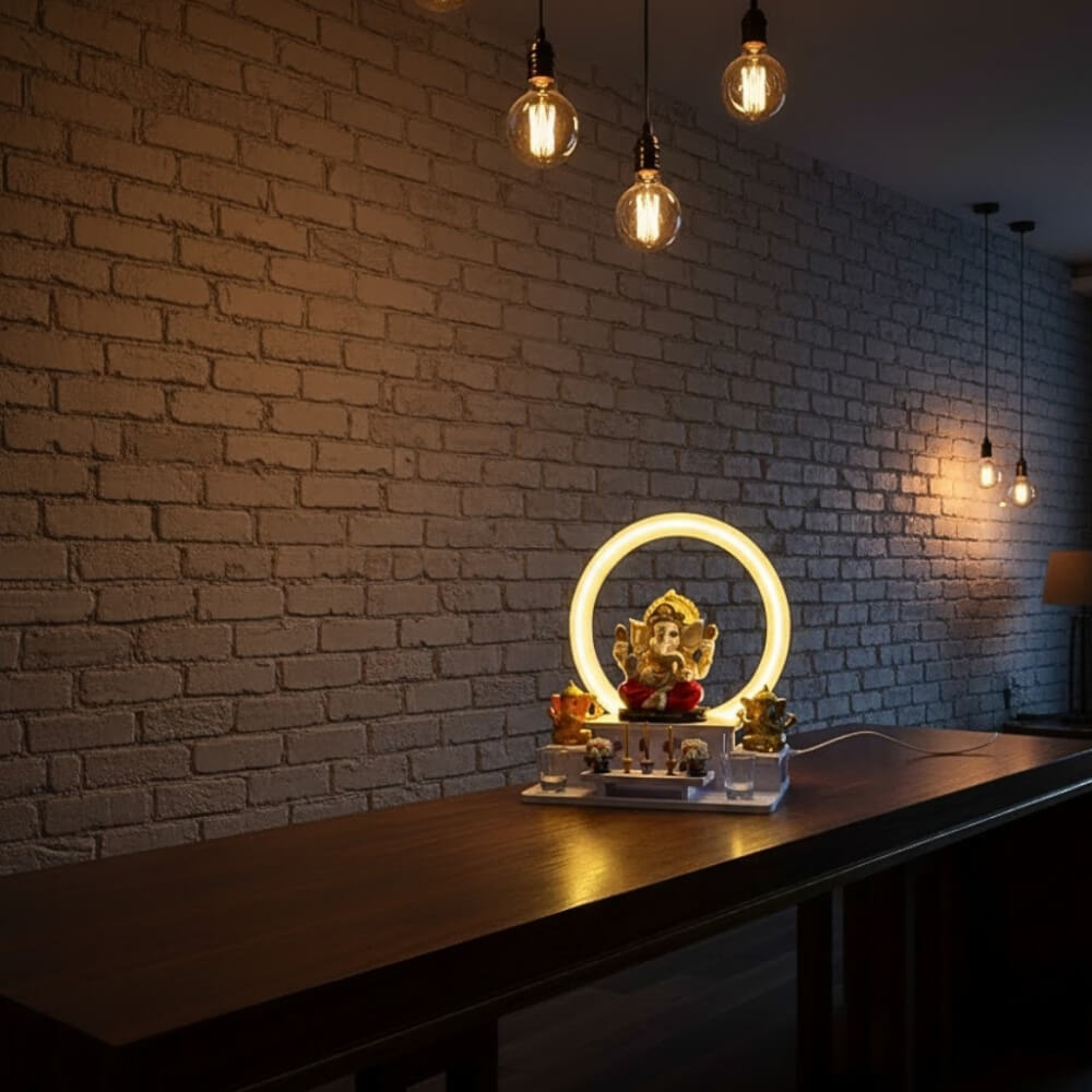 หิ้งพระตั้งโต๊ะมินิมอล KAF รุ่น NEON-01 พร้อมไฟวงกลม LED