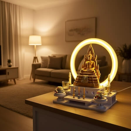 หิ้งพระตั้งโต๊ะมินิมอล KAF รุ่น NEON-01 พร้อมไฟวงกลม LED_1