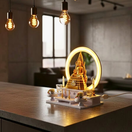 หิ้งพระตั้งโต๊ะมินิมอล KAF รุ่น NEON-01 พร้อมไฟวงกลม LED_2
