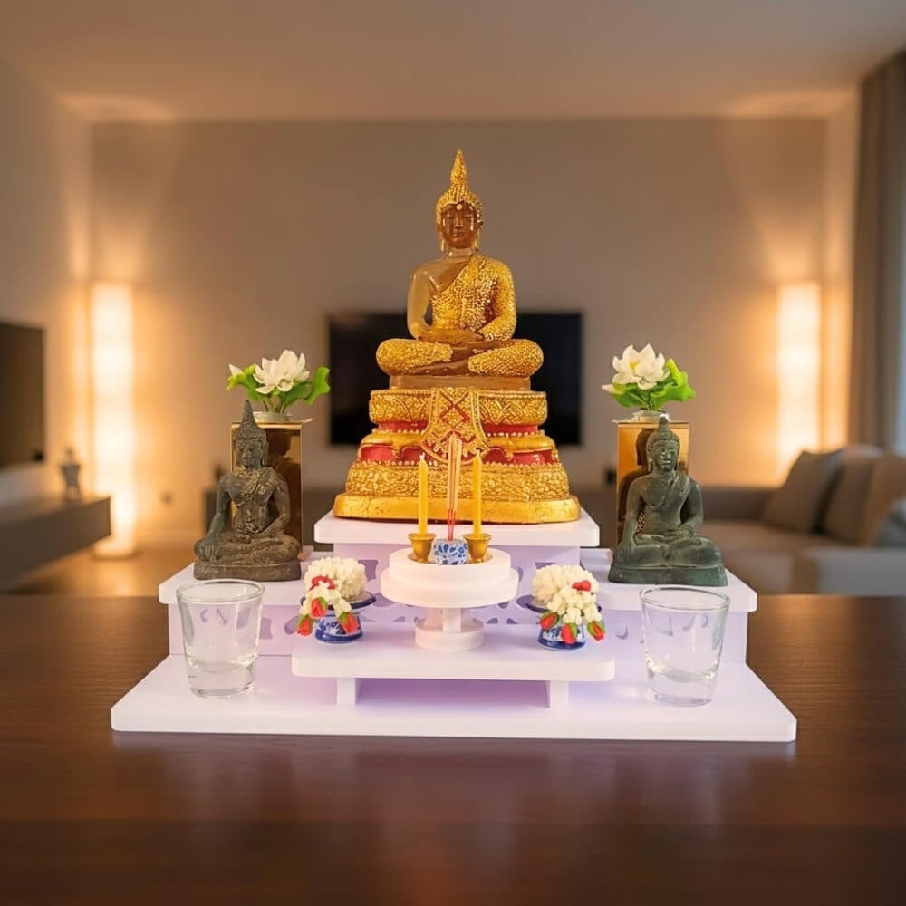 โต๊ะหมู่บูชาพระสไตล์มินิมอล KAF รุ่น NEW-TM02XL ฉลุลายโมเดิร์น