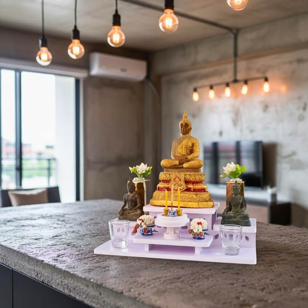 โต๊ะหมู่บูชาพระสไตล์มินิมอล KAF รุ่น NEW-TM02XL ฉลุลายโมเดิร์น