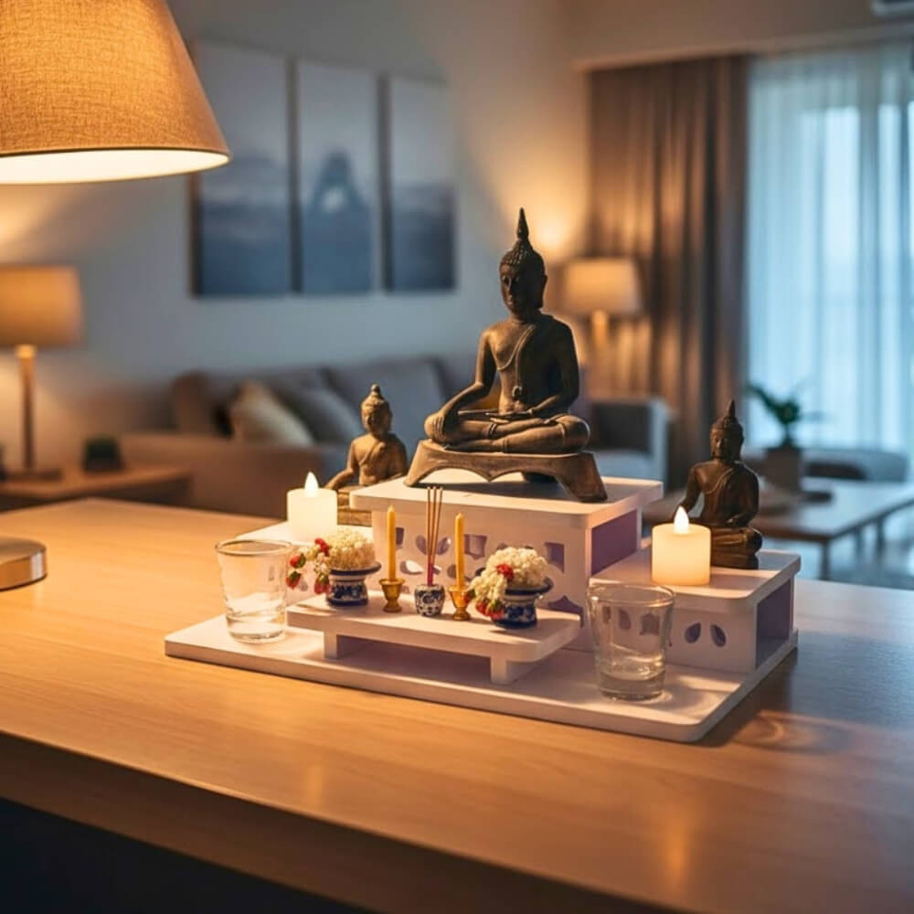 โต๊ะหมู่บูชาพระสไตล์มินิมอล KAF รุ่น NEW-TM02XL ฉลุลายโมเดิร์น