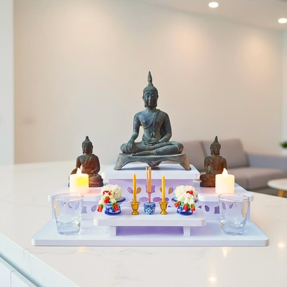 โต๊ะหมู่บูชาพระสไตล์มินิมอล KAF รุ่น NEW-TM02XL ฉลุลายโมเดิร์น