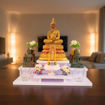 โต๊ะหมู่บูชาพระสไตล์มินิมอล KAF รุ่น NEW-TM02XL ฉลุลายโมเดิร์น_1