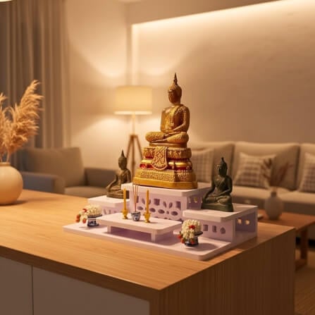 โต๊ะหมู่บูชาพระสไตล์มินิมอล KAF รุ่น NEW-TM02XL ฉลุลายโมเดิร์น_3