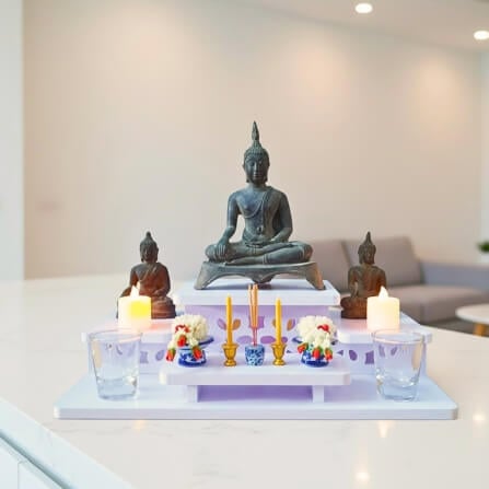 โต๊ะหมู่บูชาพระสไตล์มินิมอล KAF รุ่น NEW-TM02XL ฉลุลายโมเดิร์น_5