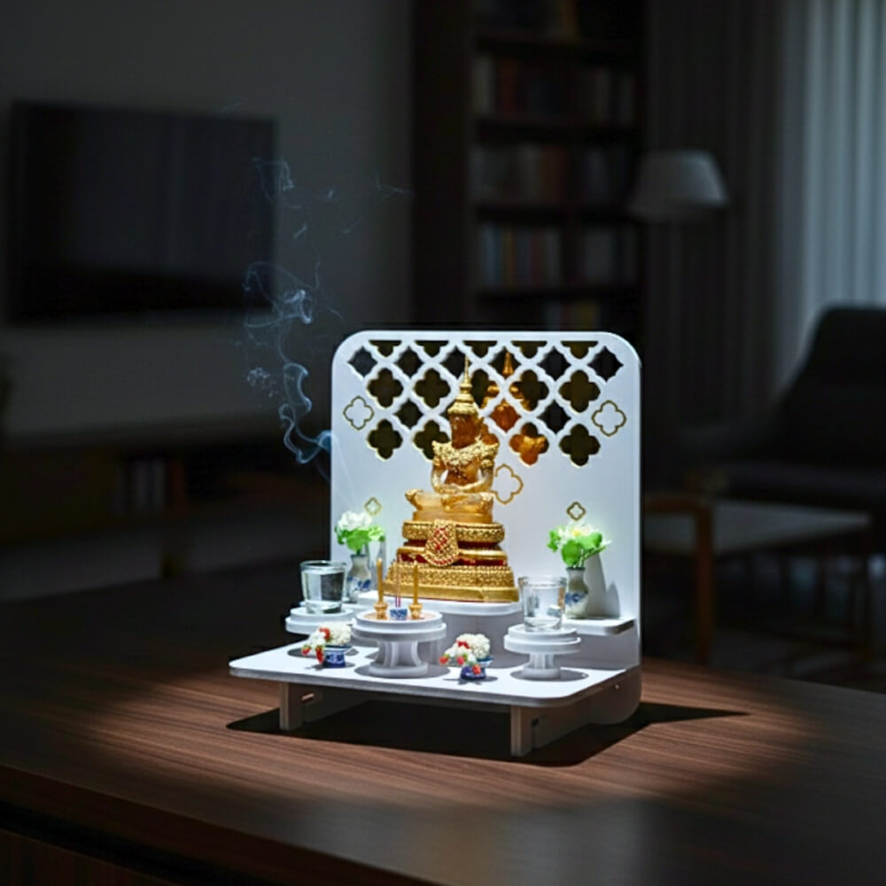 หิ้งพระตั้งโต๊ะและติดผนังโมเดิร์น KAF รุ่น PREM-03XL ลายกระจกทองพรีเมียม