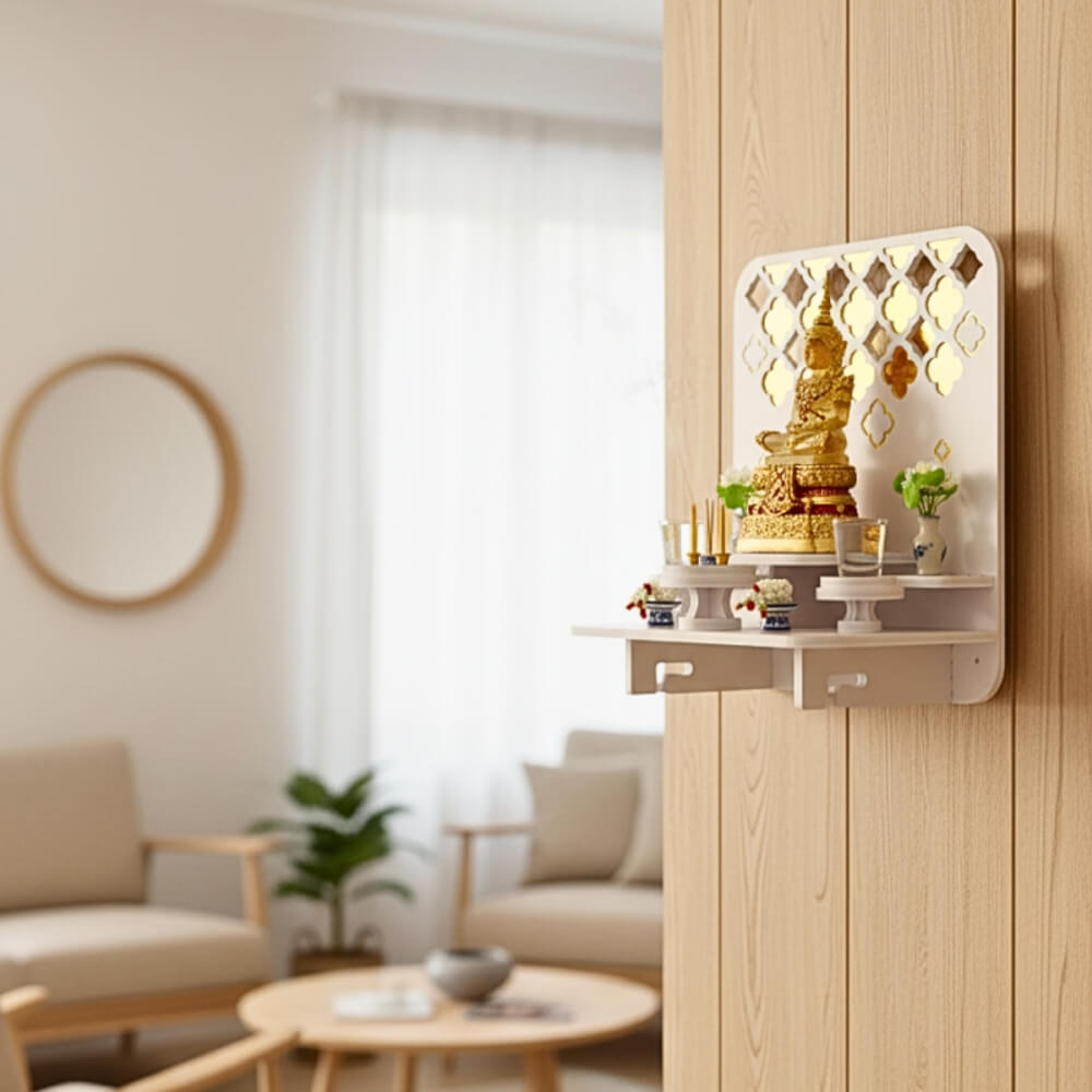 หิ้งพระตั้งโต๊ะและติดผนังโมเดิร์น KAF รุ่น PREM-03XL ลายกระจกทองพรีเมียม