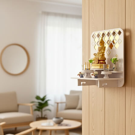 หิ้งพระตั้งโต๊ะและติดผนังโมเดิร์น KAF รุ่น PREM-03XL ลายกระจกทองพรีเมียม_3