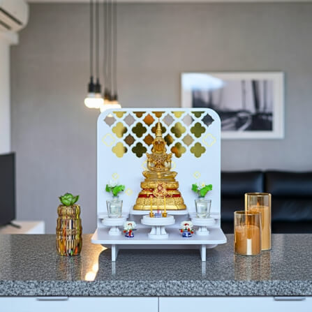 หิ้งพระตั้งโต๊ะและติดผนังโมเดิร์น KAF รุ่น PREM-03XL ลายกระจกทองพรีเมียม_4