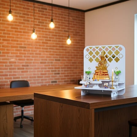 หิ้งพระตั้งโต๊ะและติดผนังโมเดิร์น KAF รุ่น PREM-03XL ลายกระจกทองพรีเมียม_6